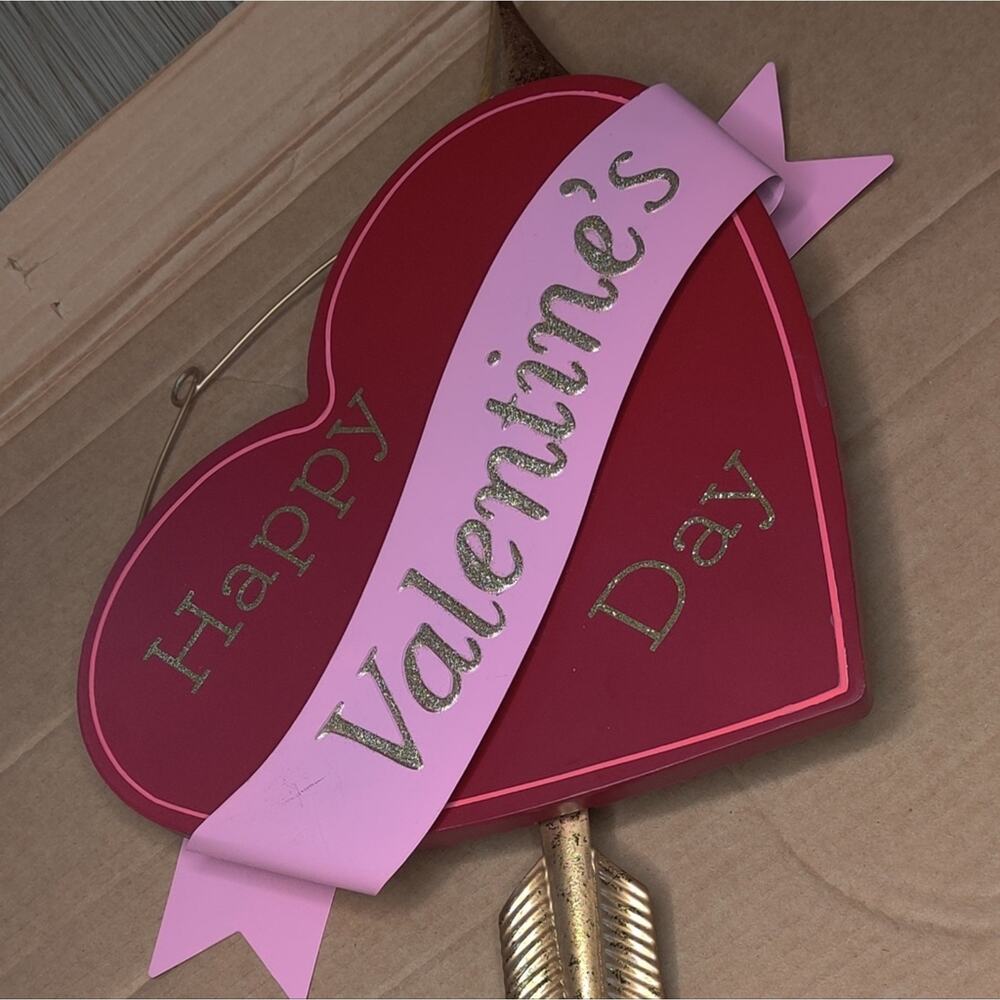 Happy Valentines Day Heart Arrow Wood Wall Decor Red Pink Gold Glitter Sign - Picture 12 of 14
